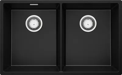 Produktbild von PRIMAGRAN Spülbecken Schwarz 76x47cm, Granitspüle 2 Becken + Ablauf-Set, Küchenspüle ab 80er Unterschrank - London Slim Twin