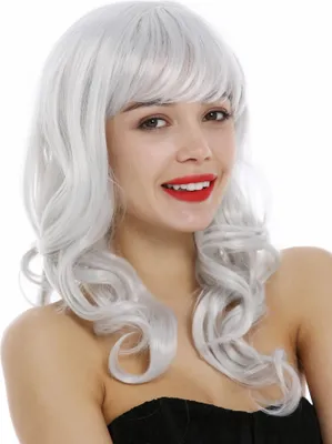 Produktbild von WIG ME UP Perücke lang wellig Locken Pony Weißgrau Grau 3001-001