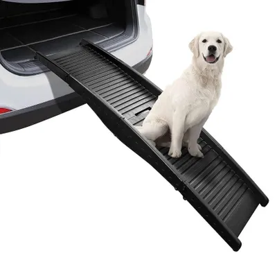 Produktbild von Hundelaufsteg - Schwarz - Laufsteg für Hunde bis 50 KG - Kunststoff - Zusammenklappbar - Mit Anti-Rutsch-Beschichtung - Hundetreppe - Fürs Auto