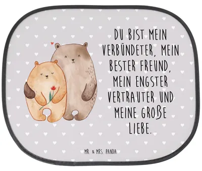 Produktbild von Mr. & Mrs. Panda autofenster uv schutz Bären Liebe - Grau Pastell - Geschenk, Paar, Kuscheln, Freundin, Verknallt, Sonnenschutz für Auto, Kfz, Beziehung, Hochzeitstag