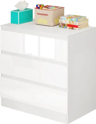 Produktbild von WOLTU Kommode mit 3 Schubladen Kommodenschrank platzsparend, Hochglanz Weiß, 80x78x48cm