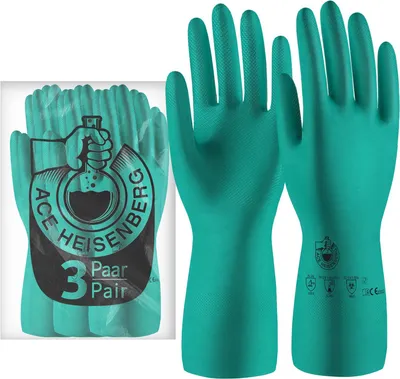 Productafbeelding van ACE Heisenberg chemische handschoenen - 3 paar nitril handschoenen voor chemische bescherming - extra lang en gevoerd - maat 07/S (verpakking met 3 paar)