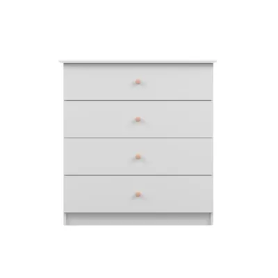 Produktbild von Kommode Sideboards Highboard für das Kinderzimmer 95 cm Weiß/Weiß mit vier Schubladen und rosa Griffe Olaf 02