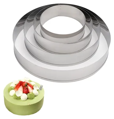 Produktbild von 4-teiliges Set runder Tortenringe, Backformen aus Edelstahl, Tortenringe, Tortenschneider, Tortenringe, Keksformen, runde Keksformen 7,5/9,5/12/15 cm, Keksformen für Donuts und Gebäck