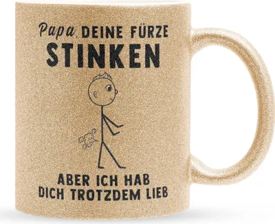Produktbild von 22Feels Glitzertasse Gold Papa Geschenk Vatertag Vater Deine Fürze Stinken Geburtstag Kaffeetasse Männer Weihnachten Haferl Geschenkidee Bürotasse