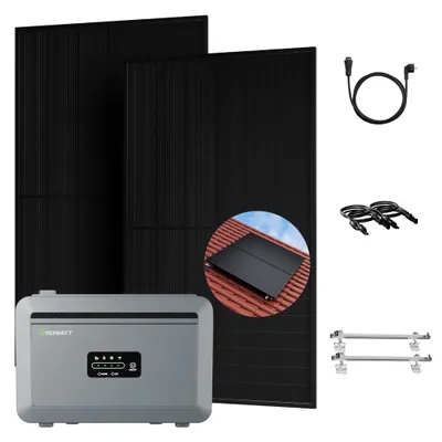 Produktbild von Powerness Balkonkraftwerk mit Speicher, Growatt NEXA 2000 Speicher mit 2x 500W Bifazial Solarmodule und 2x Fischer Ziegeldach Halterung Kurz (0% MwSt)