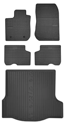 Productafbeelding van Rubberen automatten + kofferbakmat voor Dacia Logan II 2012-2020 (sedan) – 5-delig, zwart, op maat – Wielganizator SolidPRO