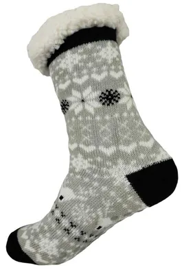 Produktbild von Hüttensocken Kuschelsocken Anti Rutsch Socke, Winter Hausschuhe Socken, Strick Fleece Gefütterte Warme Grau/36-38