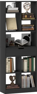 Image de HOMCOM Bibliothèque, étagère à livres, meuble de rangement avec tiroir et compartiments ouvertes, étagère de rangement pour salon, chambre bureau, 60 x 26 x 158 cm, noir