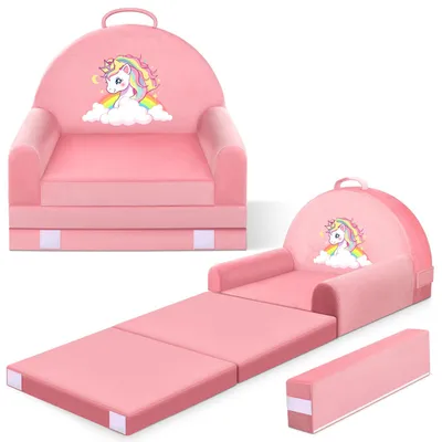 Klappbare Kinderbank 2-in-1, 150 cm, Kristallvelours, Einhorn-Design