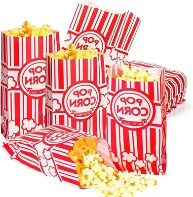 Image de Sachets à pop-corn en papier - petits sachets à pop-corn - 21 x 9 cm - rayés rouge et blanc - pour les bâtonnets salés et les fêtes - 200 pièces