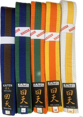 Produktbild von KAITEN Karategürtel Gelb-Orange - 4 cm Breit - Farbgürtel 2-farbig Mittelstreifen - Länge 325 cm