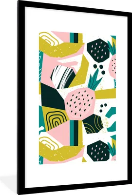 Produktbild von MuchoWow® MuchoWow® Gerahmtes Poster Rosa - Blau - Schwarz - Muster 60x90 cm - Poster mit zchwarzem Bilderrahmen - Dekoration - Wandposter Wohnzimmer - Hochwertig