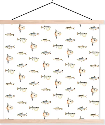 Produktbild von MuchoWow® Textilposter Fisch - Pastell - Muster 120x120 cm mit holzfarbenen Rahmen - Textil-Poster