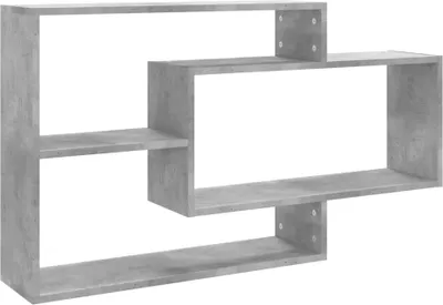 A grey, modern-looking wall shelf unit with multiple compartments, shown against a white background.