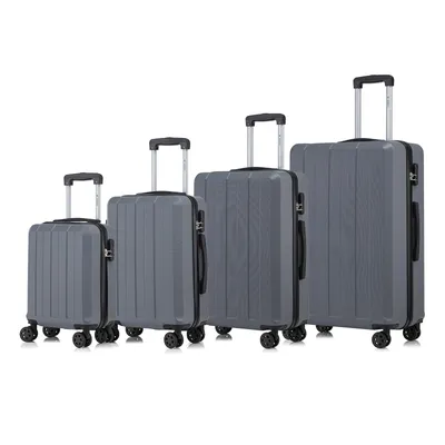 Produktbild von Suitcase Set, Rollkoffer Handgepäck, Kofferset, mit 4 Rollen 360°, Hartschalenreise Zahlenschloss, Weicher Gummigriff (4er Set, S,M,L&XL, Grau)