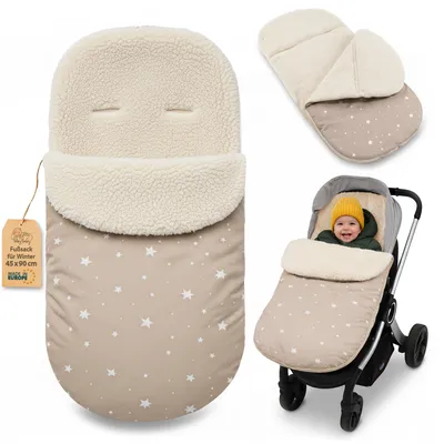 Produktbild von Fußsack Kinderwagen Winterfußsack 90x45 cm aus Bouclé Beige mit weißen Sternen