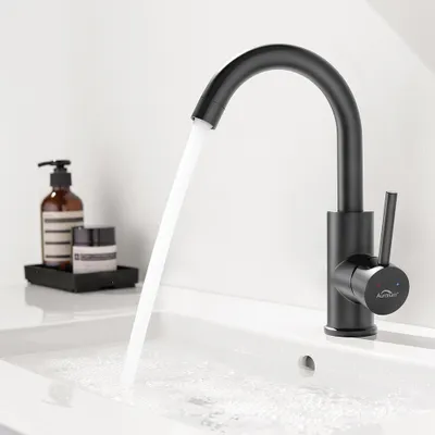 Produktbild von Auralum 360° Drehbar Wasserhahn für Küche und Waschbeken, Küchenarmatur Einhebel-Waschtischmischer, Schwarz