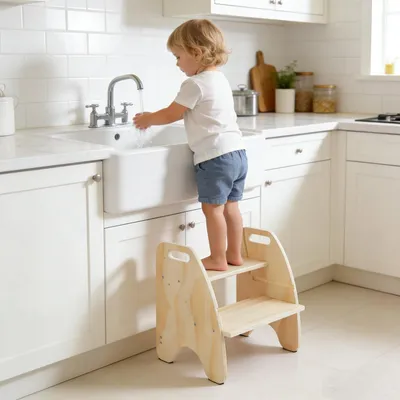Produktbild von Comfoyar Holztrittstuhl für Kleinkinder - Verstellbarer 2-in-1-Stuhl mit Griff