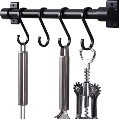 Produktbild von Küchenutensilienleiste 30cm mit 5 Schiebhaken - Wandmontage ohne Bohren