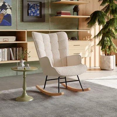 Produktbild von UnboxG Schaukelstuhl Relaxstuhl Sessel Stuhl Wohnzimmersessel, Schaukelsessel Gepolsterter Schwingsessel bis 136 kg belastbar Beige Lounge Chair fürs Wohnzimmer Schlafzimmer Balkon