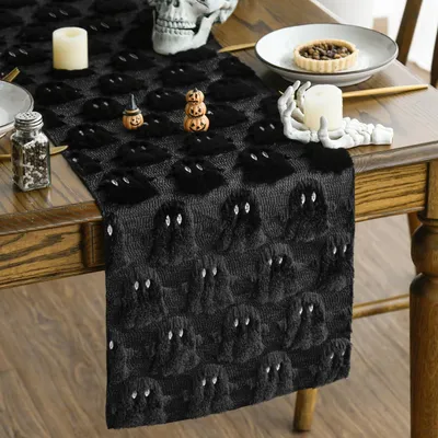 Immagine prodotto di Coprivassoio da tavola Halloween Decorazione In morbida peluche Nera 33x183 cm