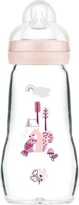 Produktbild von MAM Glasflasche, 260ml, Sauger Größe 2 Mittel, Hitzebeständig, SkinSoft Silikon, Rosa