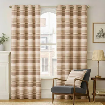 Image de HOMESCAPES Rideaux à œillets Morocco beige en lot de 2, 228 x 167 cm