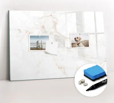 Produktbild von Magnetpinnwand Memoboard - Zubehörsatz - Schwarzer Marker + Schwamm + Magnete - 60 x 40 cm - Eleganter Marmor