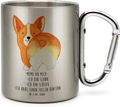 Produktbild von Mr. & Mrs. Panda isoliertasse Corgi Po - Transparent - Geschenk, Teetasse, Karabiner Becher, Hund, Achtsamkeit, Positiv, Spruch, Isolierbecher, Thermobecher, Edelstahl