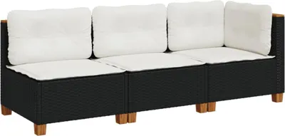Produktbild von vidaXL Gartensofa mit Kissen 3-Sitzer Schwarz Poly Rattan