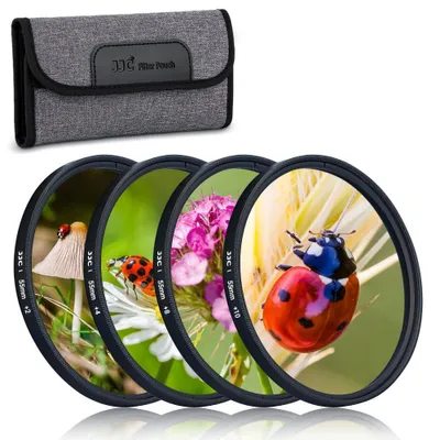 Produktbild von JJC 55MM Close-up Nahlinsen Filter 4 Stück/Set (+2, +4, +8, +10) Makrolinsen Makro Filter für Canon Nikon Sony Olympus Fuji DSLR Kamera Nahaufnahmen Makrofotografie mit Filtertasche