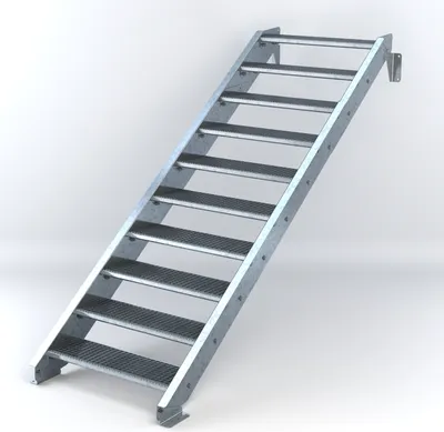 Produktbild von Stahltreppe 10 Stufen bis Höhe 200 cm, Laufbreite : 90 cm kein Geländer ST 1 (31 / 31 mm)