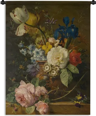Produktbild von MuchoWow® Wandteppich Wandbehang Stilleben mit Blumen - Gemälde von G.J.J Van Os 150x200 cm Tapisserie Dekoration Wandtuch - Wandaufhängung - Moderner