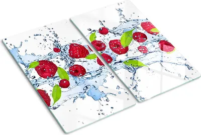 Obrázek produktu pro Kryt varné desky – Kryt na indukční desku – Ochranná skleněná deska – 2x30x52 cm– Skleněné ochranné desky na sporák –Tvrzené sklo –Maliny a voda
