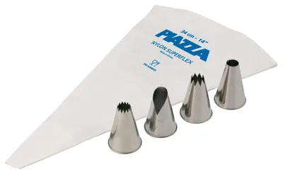 Dekorationsset, 4 Edelstahl-Sprühdüsen + Spritzbeutel, 34 cm