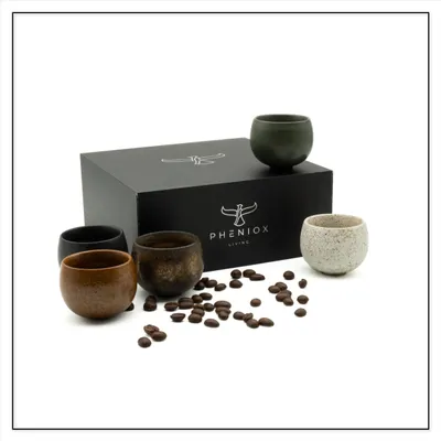 Produktbild von Pheniox | Espressotassen 5-teiliges Set Timeout Mini | 50 ml | hochwertige Tassen aus Steingut | japanischer Stil ohne Henkel | Mokkatassen