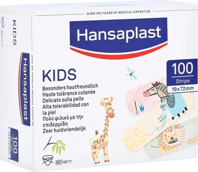 The image shows the packaging of Hansaplast Kids bandages.