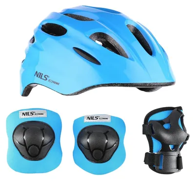 Produktbild von Helm mit Protektoren-Set, Blau, Größe XS