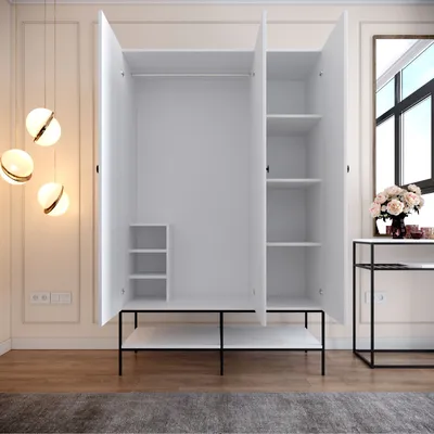 Image de Skye Decor, Martin 3 - Blanc, Armoire, Blanc, 100 % PANNEAUX DE PARTICULES MÉLAMINÉS, 126 x 50 x 200 cm