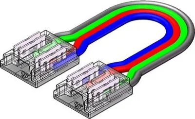 Produktbild von LED Strip-zu-Strip Verbinder – 4-polig, 10 mm, lötfrei mit 15 cm Verbindungskabel für RGB COB LED-Streifen