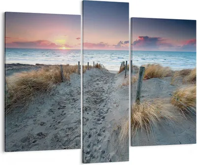Produktbild von Bild auf Leinwand - Leinwandbild - 3 Teile - Strand Sand Spaziergang - 95x80cm - Wand Bild - Wanddeko - Wandbilder - Leinwanddruck - Bilder - Wanddekoration - Leinwand bilder - Wandbild - CB95x80-4924