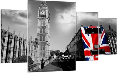 Produktbild von Bild auf Leinwand - Leinwandbild - Bus London Big Ben Gebäude - 160x90cm - Wand Bild - Wanddeko - Leinwanddruck - Bilder - Kunstdruck - Wanddekoration - Leinwand bilder - Wandkunst - DL160x90-2670