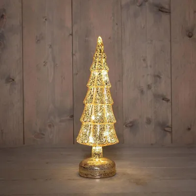 Produktbild von Weihnachtsbaum-Dekoration aus Glas, gold, mit LED-Beleuchtung und Timer, 34x11 cm