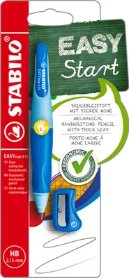Produktbild von STABILO Ergonomischer Druck-Bleistift für Linkshänder - EASYergo 3.15 in hellblau/dunkelblau - inkl. 1 dicken Mine - Härtegrad HB & Spitzer graphitgrau