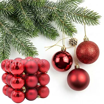 Produktbild von Mica Weihnachtskugeln aus Kunststoff, 27er-Set, Rot, Ø 6 cm, bruchsichere Weihnachtsbaumkugeln