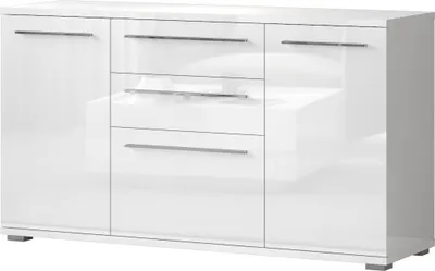 Produktbild von Kommode Garim 2, Farbe: Weiß Hochglanz - 85 x 150 x 45 cm (H x B x T)