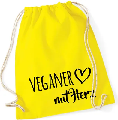 Produktbild von Huuraa Turnbeutel Veganer mit Herz 12 Liter Yellow Baumwolle Rucksack Geschenkidee