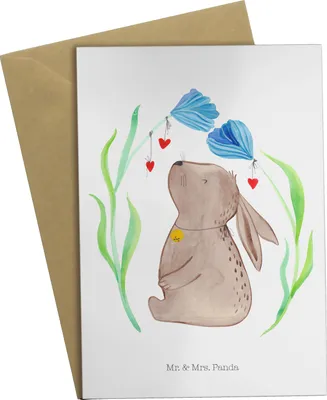 Produktbild von Mr. & Mrs. Panda jubiläumskarte Hase Blume - Weiß - Geschenk, Geburtstag, babykarte, Kaninchen, weihnachtskarten, Schwangerschaft, osterkarte, einladungskarten, Ostern