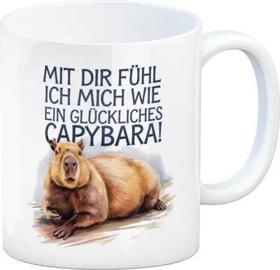 Produktbild von Glücklich mit dir fröhliches Capybara Kaffeebecher
